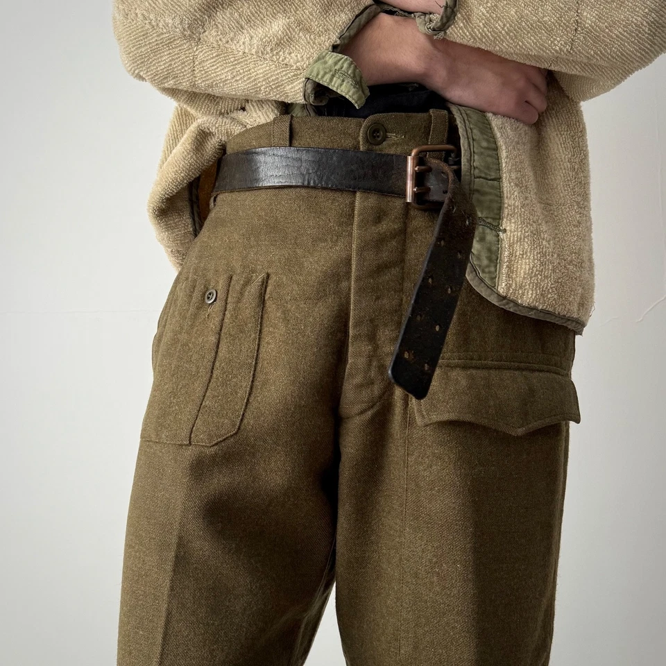 50s Military Vintage 1957 Dated Swedish Army Khaki Wool Battledress Trousers - Image 2 of 4