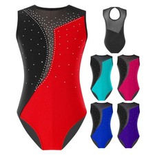 Kids Girls Bodysuit Rhinestone Jumpsuit Stage Performance Leotards Hollow Back