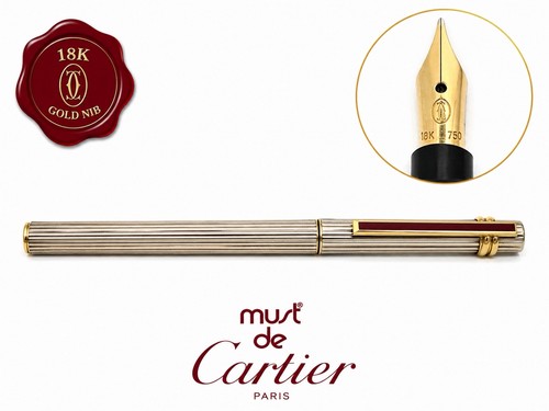 Cartier Trinity Ribbed Lacquered Silver Fountain Pen 18K Gold Nib