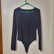 American Eagle Size L Ribbed Black Long Sleeve Bodysuit Scoop Neck Basic Capsule