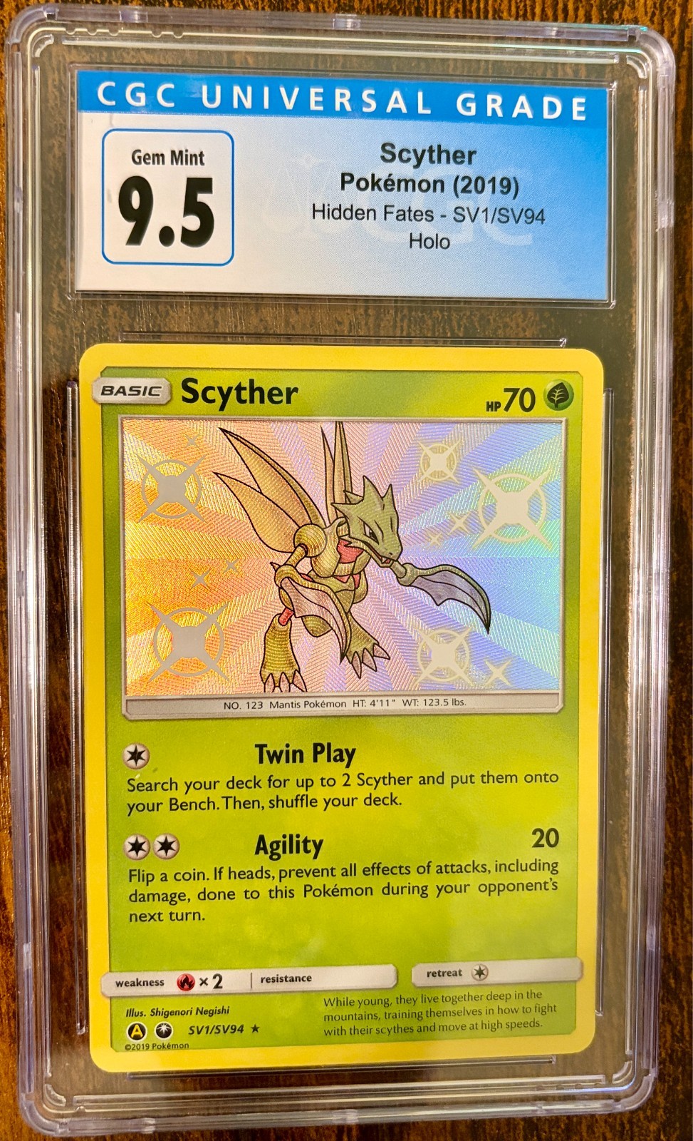 CGC 9.5 GEM MINT Scyther Pokemon card Hidden Fates Shiny Vault SV1/SV94