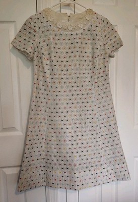 Vintage Handmade Shift Dress White and Rainbow Mod-Style Retro A-Line 60's Style