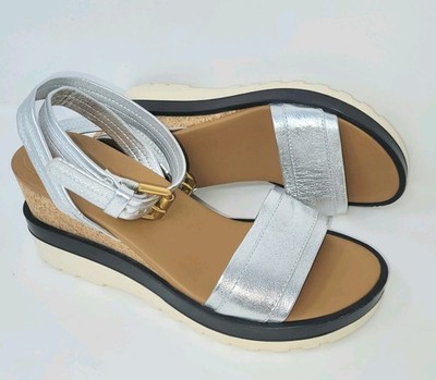 See by Chloe Glyn Espadrille Sandals Cork Platform Wedge Silver Size EU 38 US 8