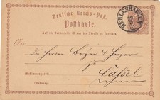 Herleshausen, Nachverwendung Thurn u Taxis auf DR Postkarte nach Cassel, 1873