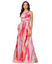 Xscape Petite Printed Pleated Maxi Dress Size 12P $249
