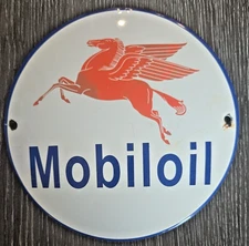 VINTAGE MOBIL OIL GASOLINE PORCELAIN GAS 6" SERVICE STATION PUMP PEGASUS SIGN