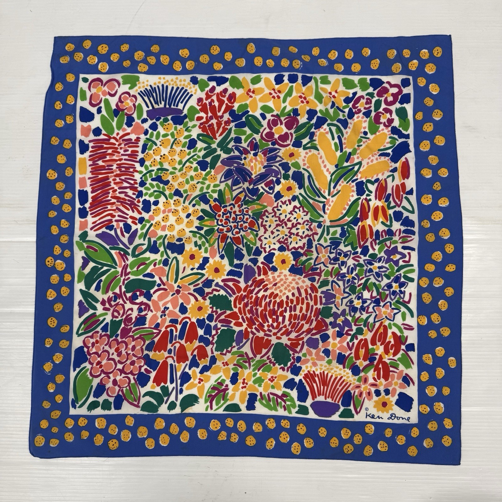 Vintage Ken Done 100% Silk Scarf Wild Flowers Art Pri… - Gem