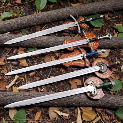 LOTR Sword Set W Scabbards Narsil, Herugrim,Glamdring, Ringwraith & Witch King