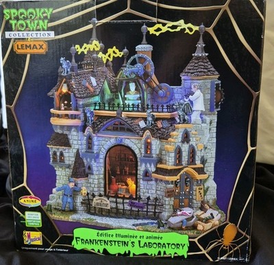 Lemax Spooky Town Halloween Village Frankenstein's Laboratory Cool! All Works!