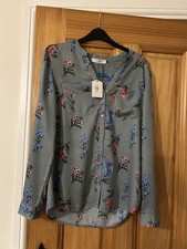 Women’s Oasis Light Summer Shirt, Grey With Blue Pink Red Floral Size 12 BNWT
