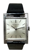 Vintage Wittnauer 14k white gold Cal 10M mens tank wristwatch w/ original strap