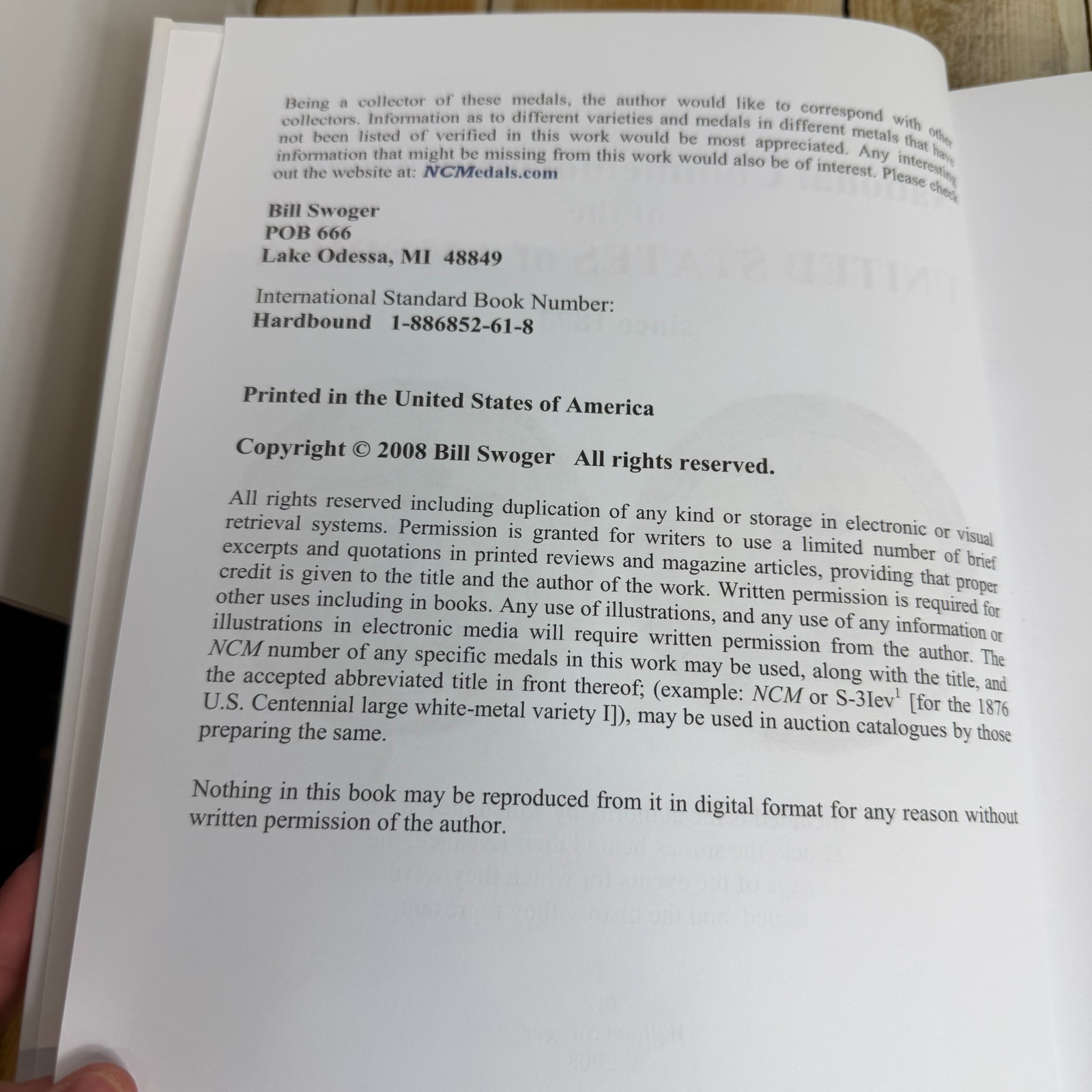 National Commemorative Medals of the United States of America since 1873 Signed