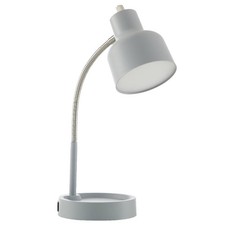 Mainstays LED Desk Lamp with Catch-All Base  AC Outlet, Matte Gray