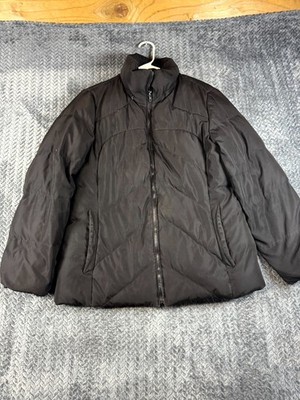 Calvin Klein Puffer Down Jacket Womens L Black Outdoor Hiking Mountain Full Zip