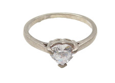 925 Sterling Silver Vintage Cubic Zirconia Heart Solitaire Ring Sz 8 RG10437
