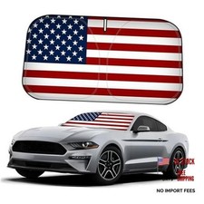 Windshield Sun Shade American Flag Silver Black-Fit 2015-2025 Ford Mustang