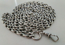 Antique Guard Chain 48" Belcher Link with Dog Clip for watch or muff silver tone