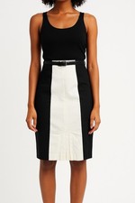 Women's black  white Color Block Skirt size 12 lined career belted VTG 90's