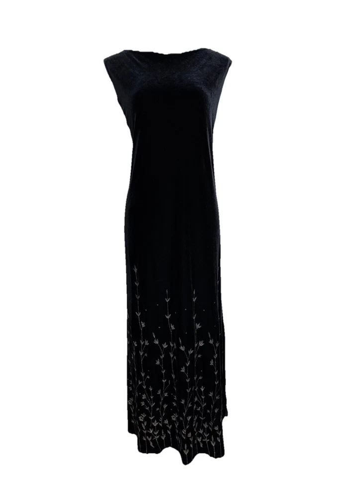 KATHIE LEE Vtg Black Velvet Maxi Dress Sparkle Fairy Goth Grunge Holiday Glam XL - Image 3 of 4
