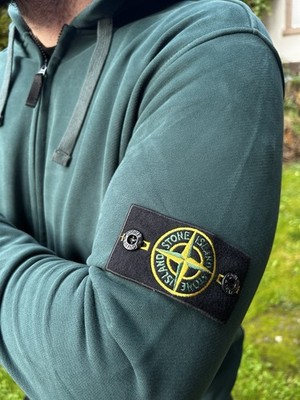 Stone Island Zip Hoodie mit Kapuze ,Gr.L , Herren Sweatshirt, Logo Patch , Grun