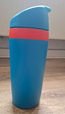 Tupperware Thermobecher 360 ml blau/orange Klickdeckel heiß/kalt 6529A-2