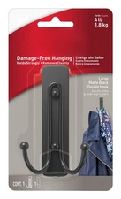 Heavy Duty Double Hook, Matte Black Wall Hooks, No Damage Hanging, 4 Lb