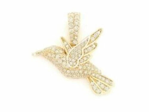 0.75Ct Round Cut Simulated Diamond Humming Bird Pendant 14K Yellow Gold Plated