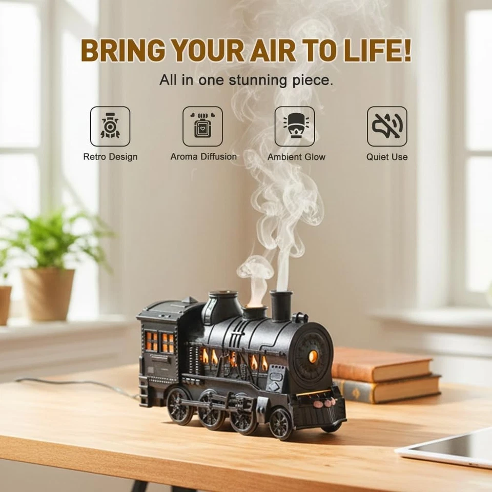 Vintage Steam Train Aromatherapy Humidifier,Creative Humidifier,Dual Mist Outlet - Image 2 of 4