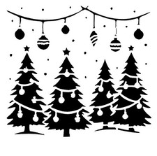 Really Great Stencils, Decorated Christmas Trees, 4x4", Card Front, Ornaments