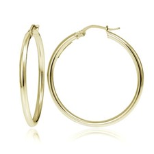 Gold Tone over Sterling Silver 2mm High Polished Round Hoop Earrings, 40mm