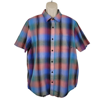 Lifted Research Group LRG Button Up Shirt Mens XL Short Sleeve Plaid 
