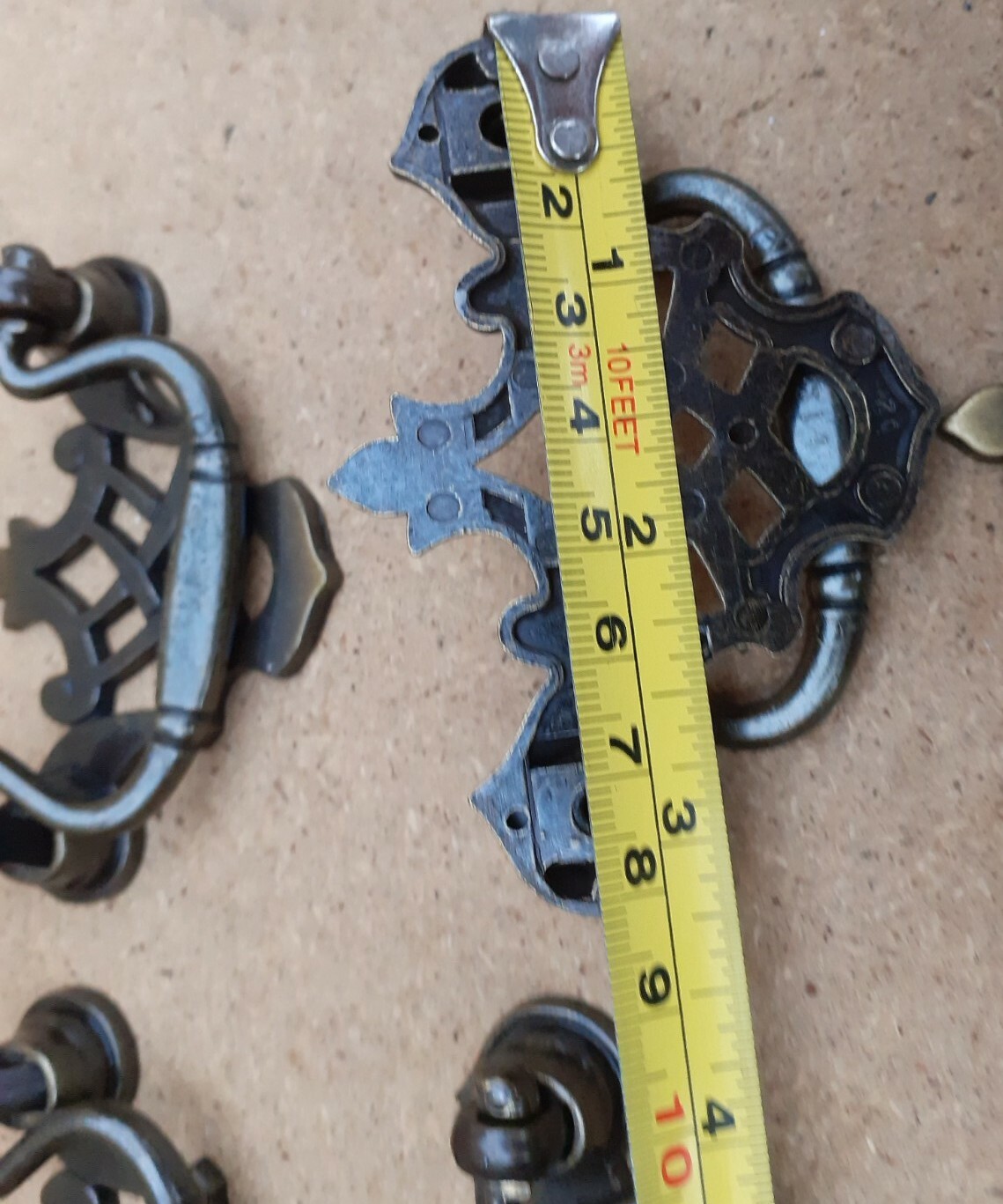 Vintage Old Retro Brass & Iron Set Cupboard door & Draw Handles