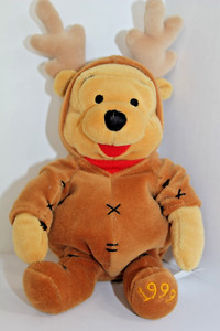 Disney Store Winnie The Pooh Bear Reindeer Bean Bag Plush Stuffed 1999 Christmas
