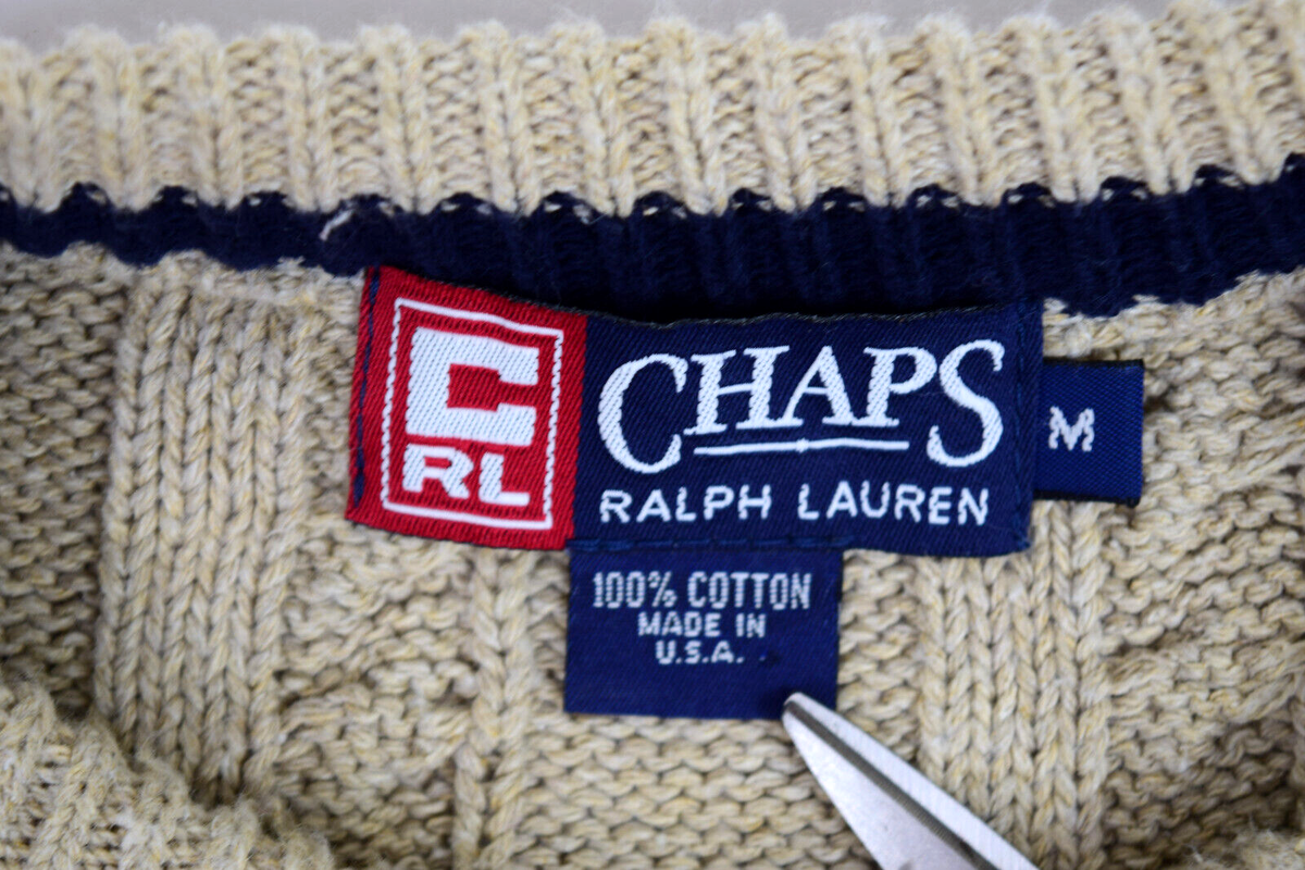 Vintage Chaps Ralph Lauren Sweater Size M 80s Cable Knit Crew