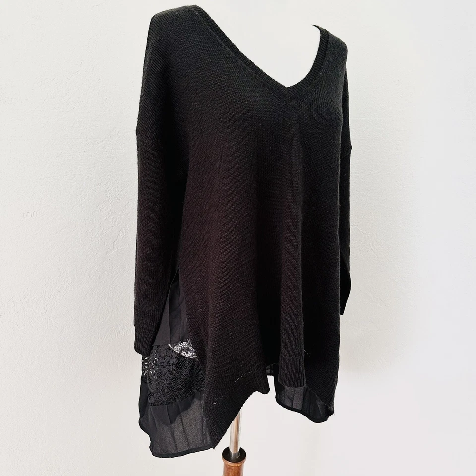 Kate & Mallory Sweater Womens XL Black V Neck Lace Ruffle Back Pullover Boho - Imagem 4 de 4