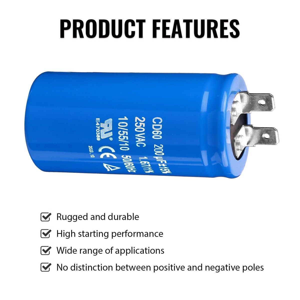 XEGZLH CD60 125V/250V 50UF-1200UF Condensateur De Démarrage De Moteur Condensateur De Démarrage De Moteur Applications Domestiques Industrielles