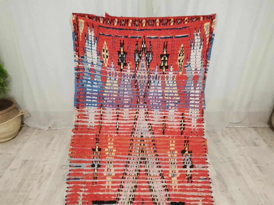 Vintage Moroccan Tribal Handmade Rug 3'4x8'9 Geometric Berber Orange Wool Rug - Image 2 of 4