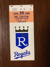 August 25, 1989 Baseball Ticket Stub Royals VS A&rsquo;s Brett/Jackson/Henderson