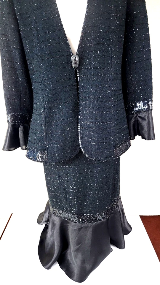 Trajes de Tango Traje Negro Conjunto Falda Estrás Cierre Volantes Mujer Talla 12 Foto 2 de 4