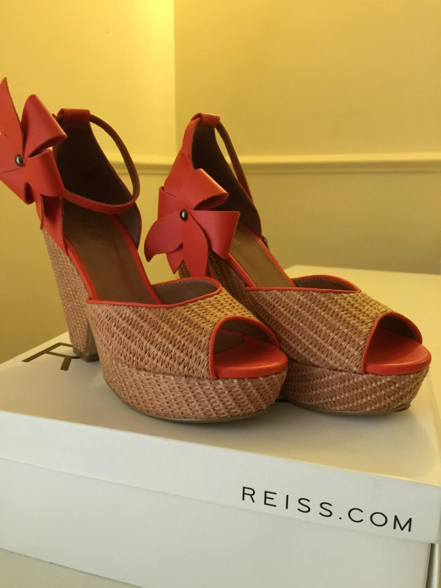 Reiss Paulet Flower Platform Sandals coral colour eBay