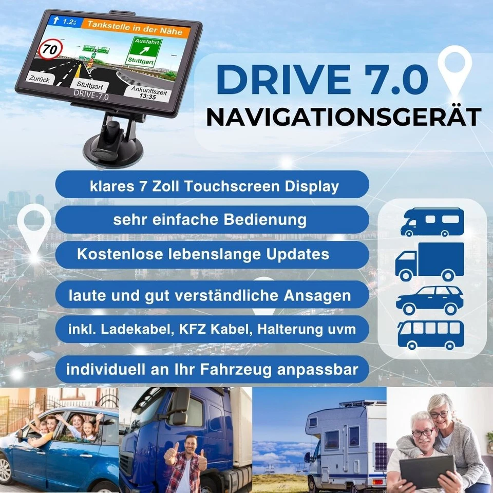 7 Zoll GPS DRIVE 7.0 Navigationsgerät + TMC Verkehrsfunk für LKW, PKW, Wohnmobil - Bild 2 von 4
