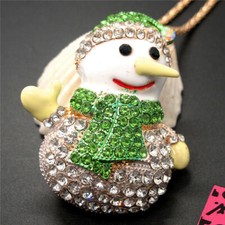 New Rhinestone Green Cute Snowman Crystal Pendant Holiday gifts Chain Necklace