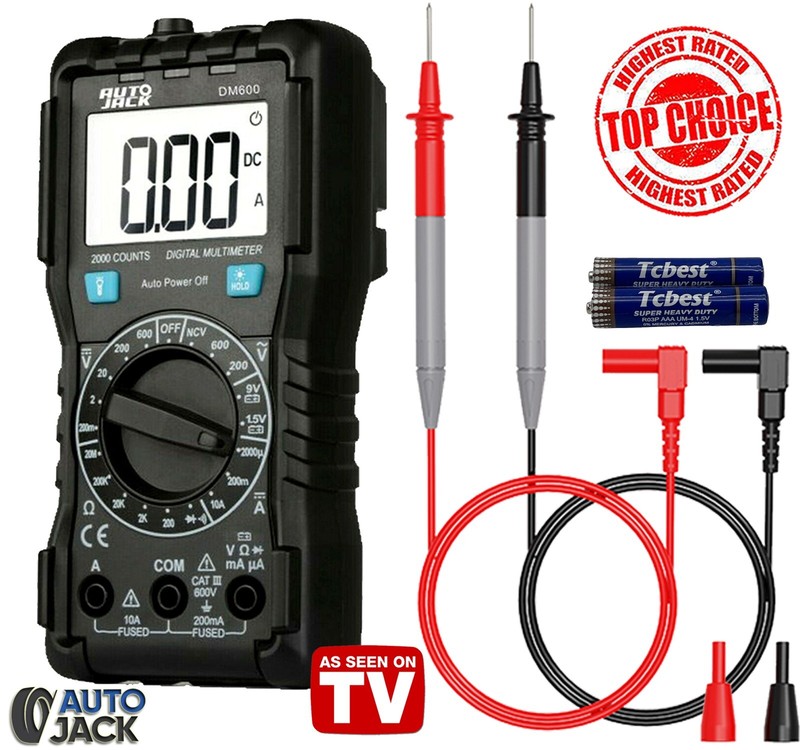 Digital Multimeter True RMS 600V AC DC 10A Auto ID Backlight Flashlight Tester