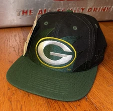 New NWT VTG Logo Athletic NFL Green Bay Packers Sharktooth Snapback Hat BLACK