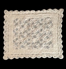 1 Quilted Floral Scalloped Pillow Sham Blue White Cottage Core Country 24  X 30  