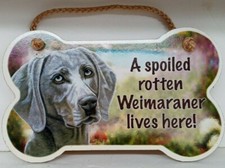 A Spoiled Rotten Weimaraner Lives Here Sign 5"x10" Wood Plaque Bone Shaped