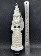 Raz Skinny Belsnickle Style Santa Ornament, 8.5" T, Pearl Ivory, Black White NWT