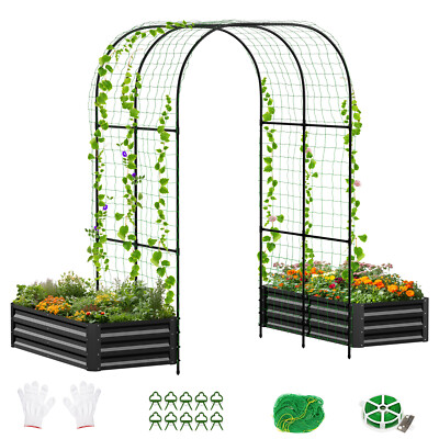 H&ZT Raised Garden Bed With 87in Tall Arched Trellis for Climbing Plants Flowers