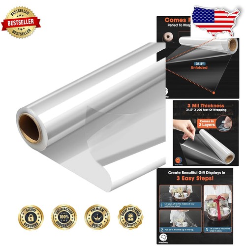Premium 3 mm Zellophan Verpackungsrolle - 31,5 Zoll x 200 Fuß für elegante Geschenkpräsentation