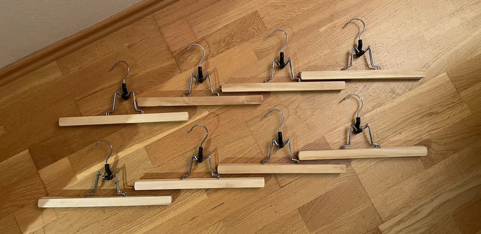 8 Hosenkleiderbügel Hosenbügel Hosenhalter Hosenspanner Hosen-Klemmbügel HOLZ